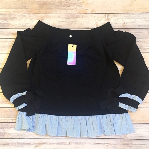 Off-The-Shoulder Black Or Burgundy Peplum Sweater - Picture 3 of 8